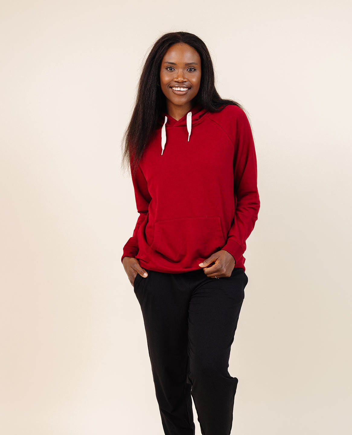 women-s-coziest-hoodie-in-crimson 3