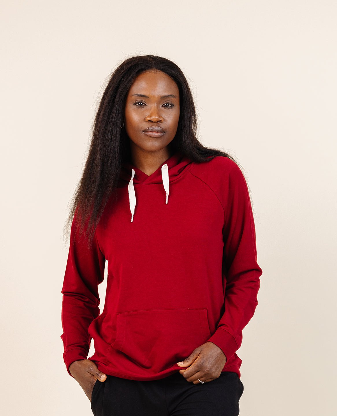 women-s-coziest-hoodie-in-crimson 2